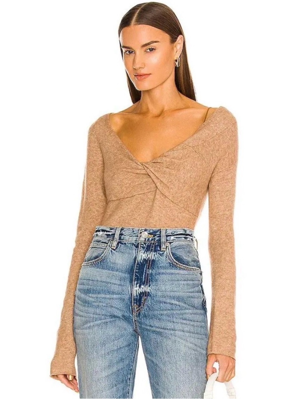 Helmut Lang beige Hazelnut Bungee Off-Shoulder Top